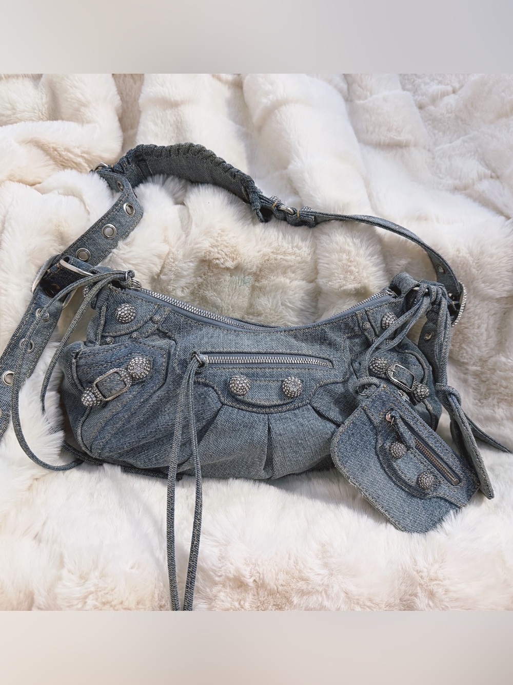 BALENCIAGA Small Le Cagole Denim Shoulder Bag